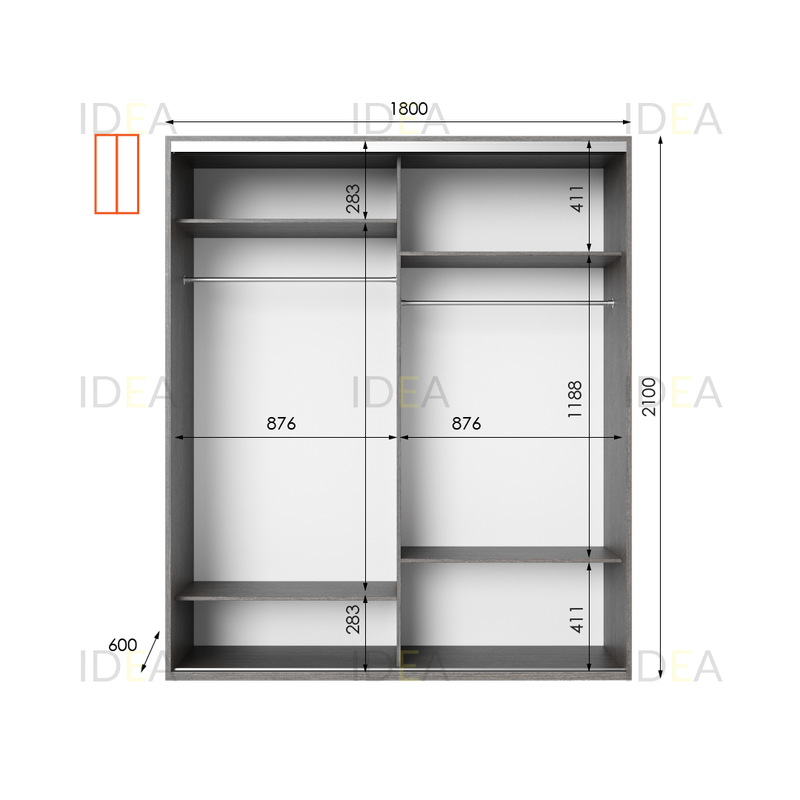 Шафа-купе IDEA серія 9 180 x 60 x 210 см Венге темний дзеркало