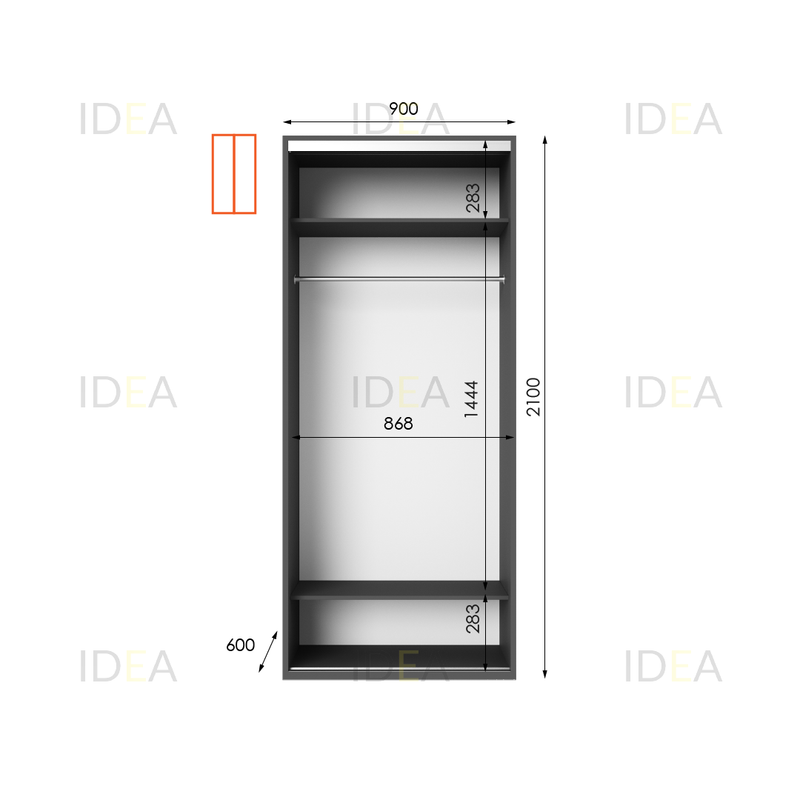 Шафа-купе IDEA серія 9 90 x 60 x 210 см Антрацит дзеркало