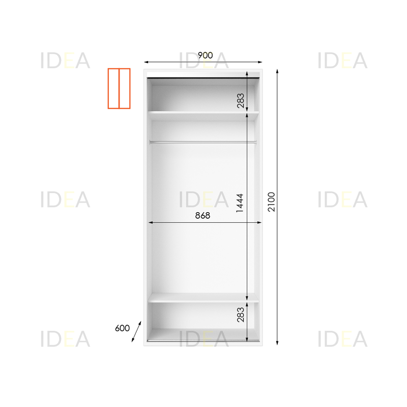 Шафа-купе IDEA серія 9 90 x 60 x 210 см Білий дзеркало