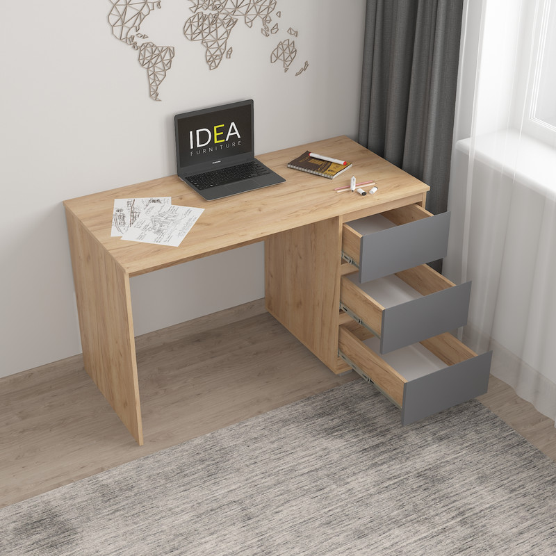 Стіл комп'ютерний на 3 ящики Б-5 Дуб Крафт - Антрацит