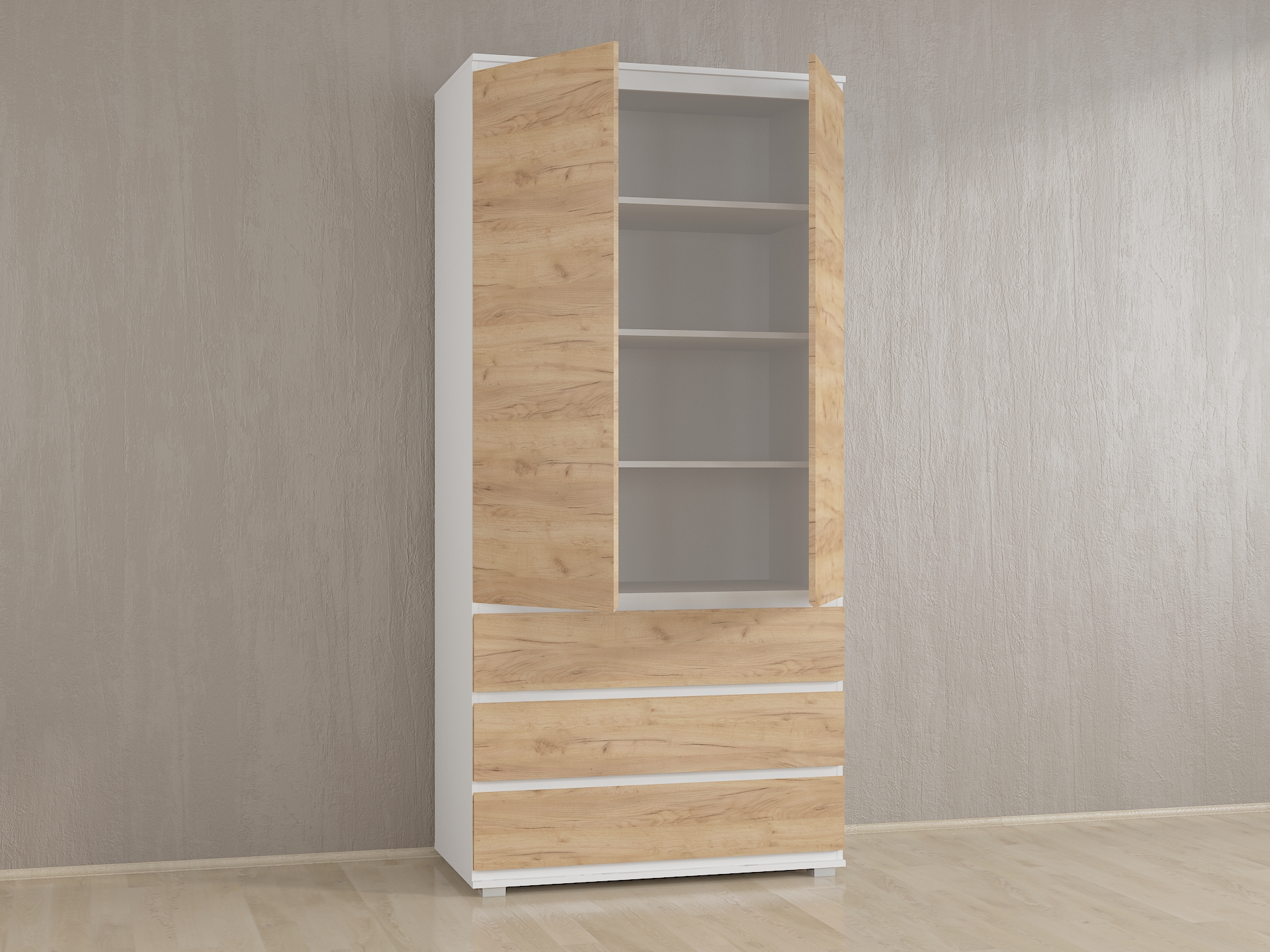 Шафа з полицями без ручок Б-1 білий - дуб крафт