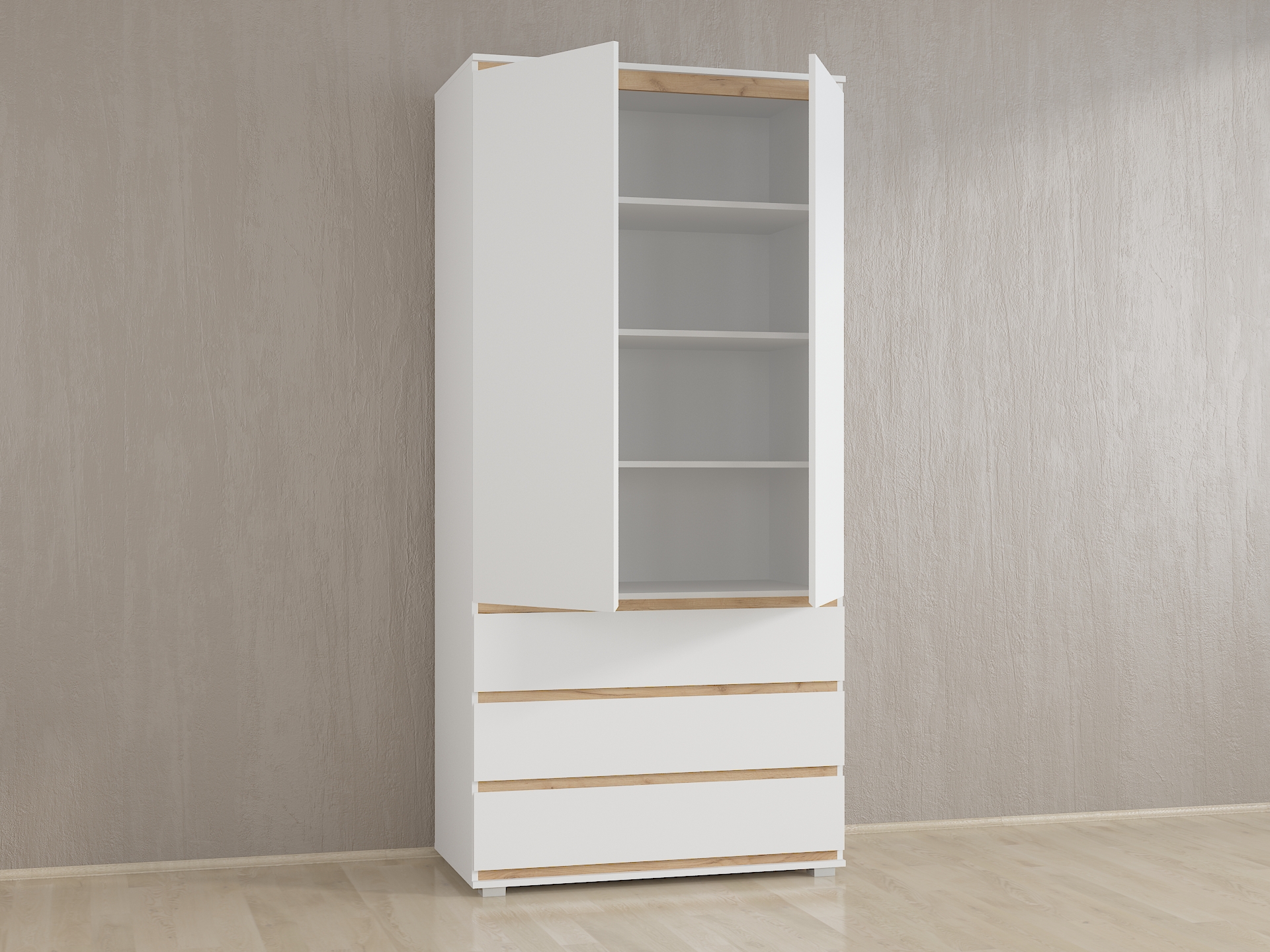 Шафа з полицями без ручок Б-1 білий - дуб крафт планки