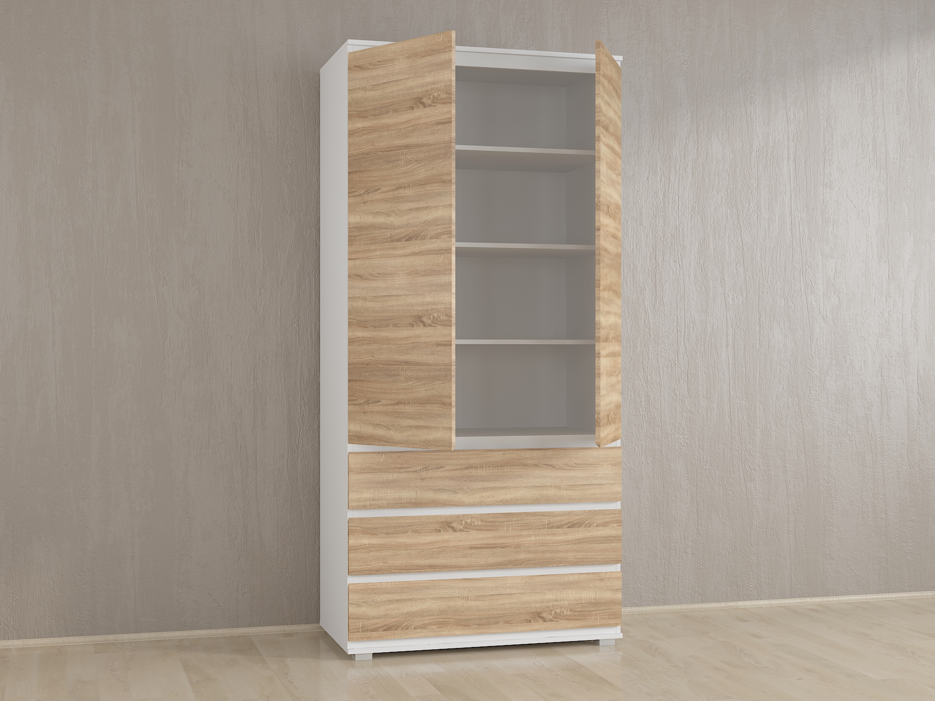 Шафа з полицями без ручок Б-1 білий - дуб сонома