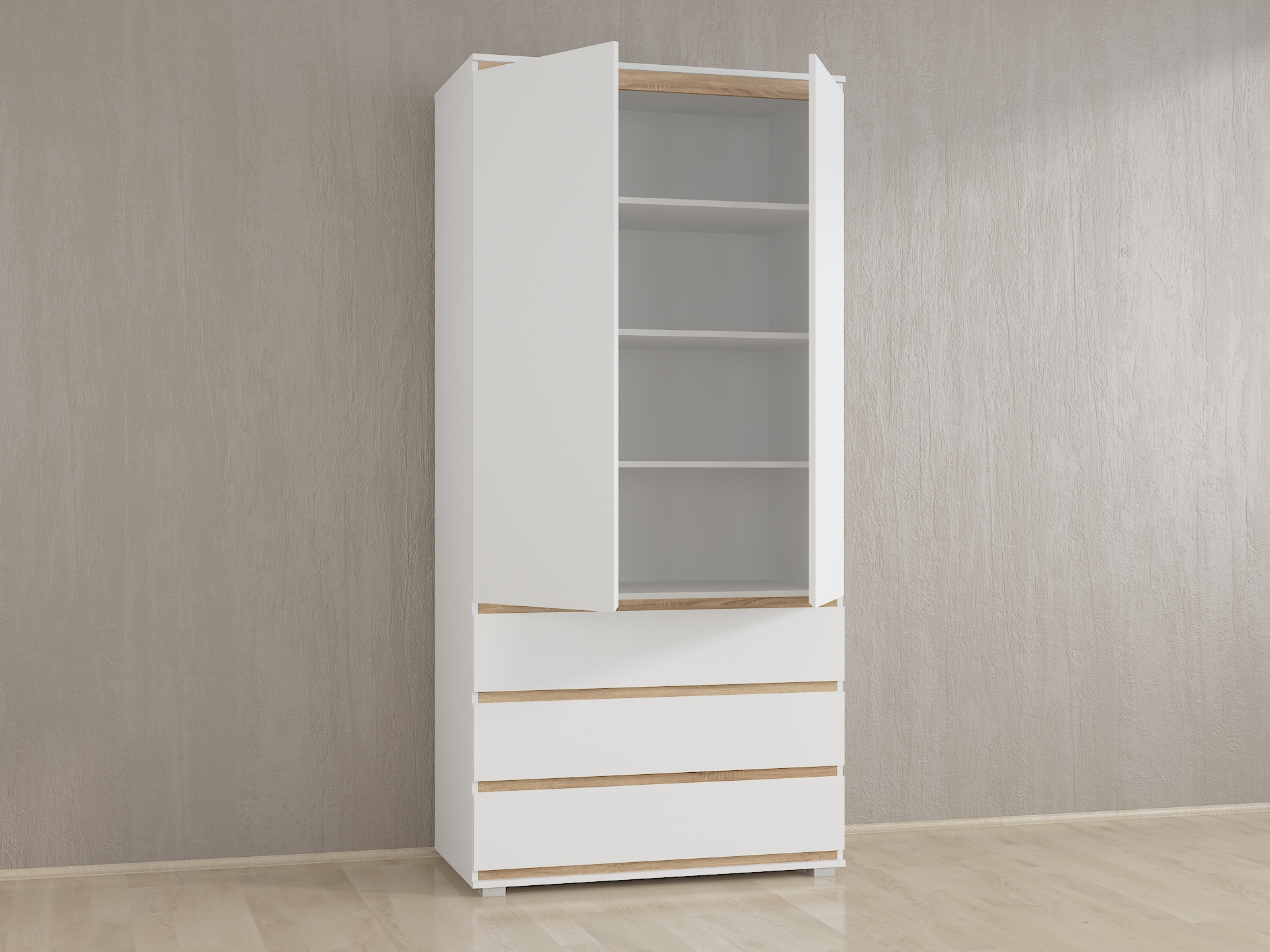 Шафа з полицями без ручок Б-1 білий - дуб сонома планки