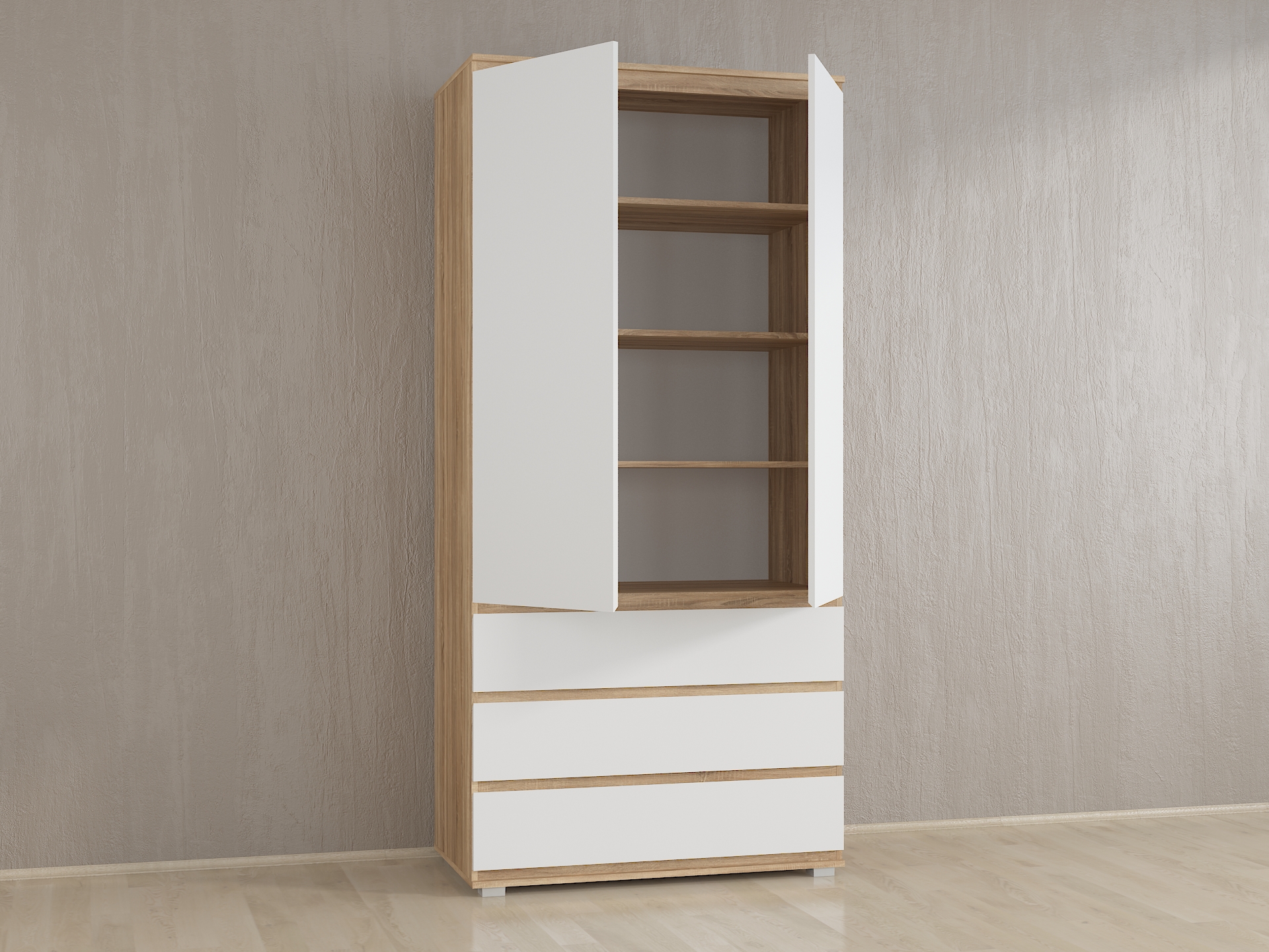 Шафа з полицями без ручок Б-1 дуб сонома - білий