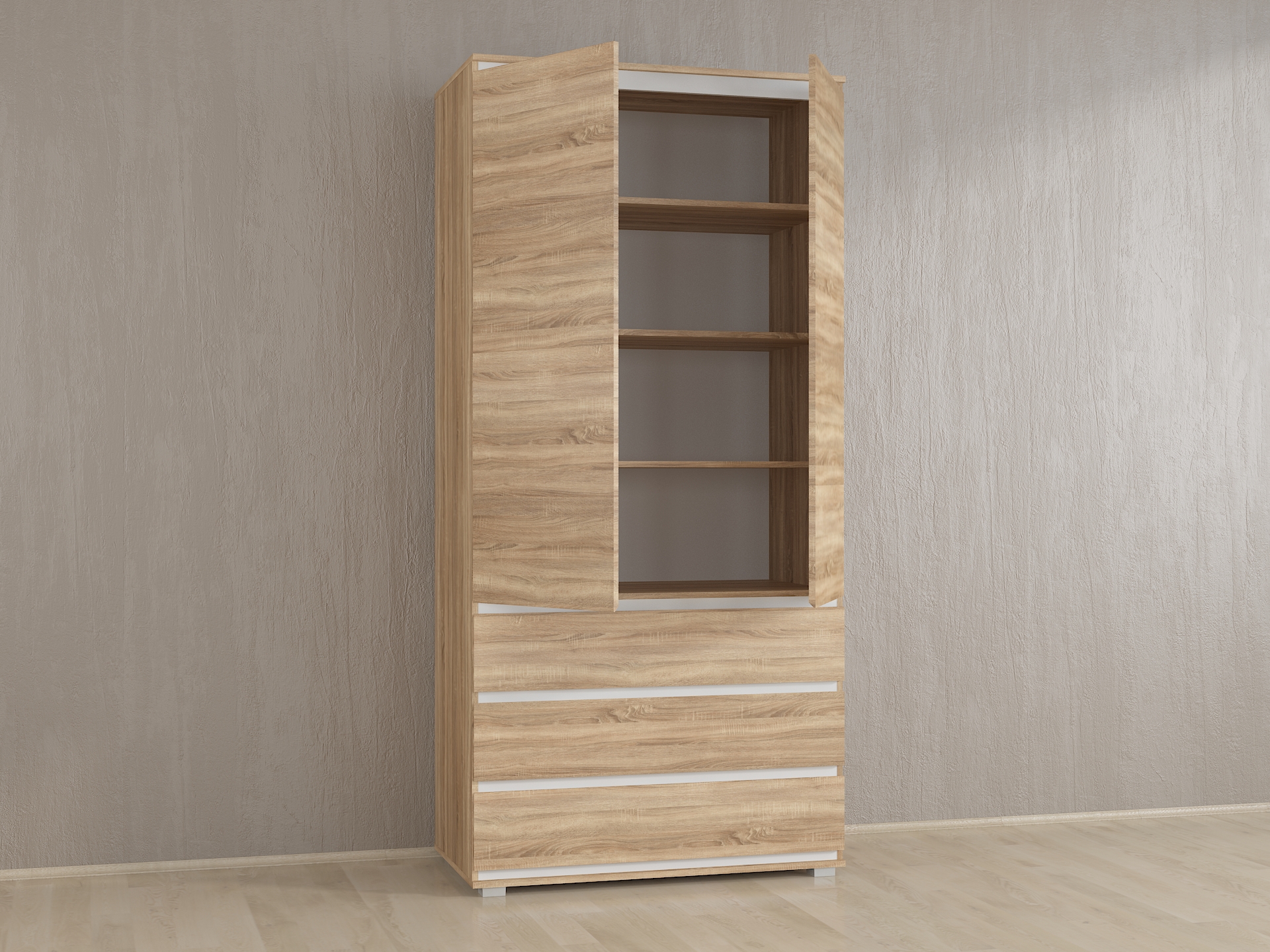 Шафа з полицями без ручок Б-1 дуб сонома - білі планки