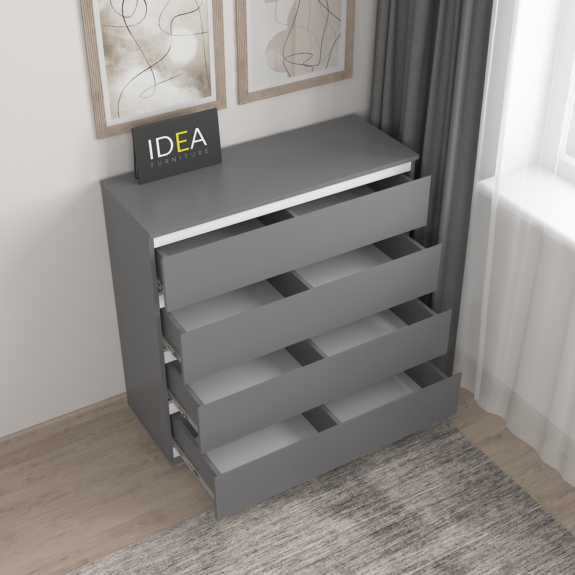 Комод на 4 шухляди без ручок Б-8 Антрацит-Білі планки