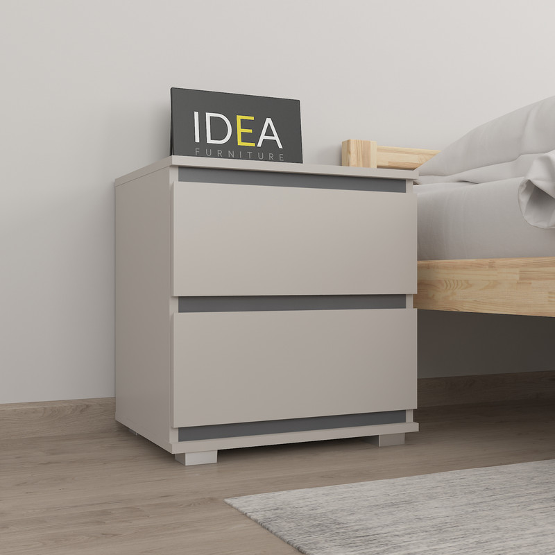 Приліжкова тумба на 2 ящика без ручок Б-7.1 Кашемір - Антрацит планки