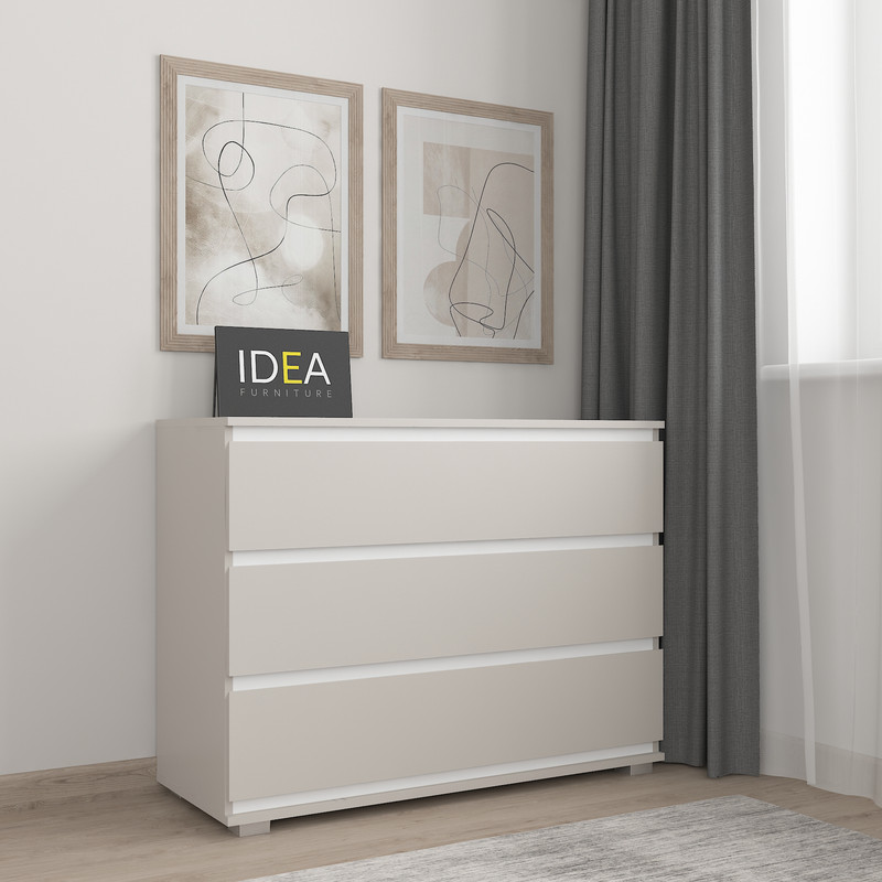 Комод на 3 шухляди без ручок Б-4.1 Кашемір - Білий Планки
