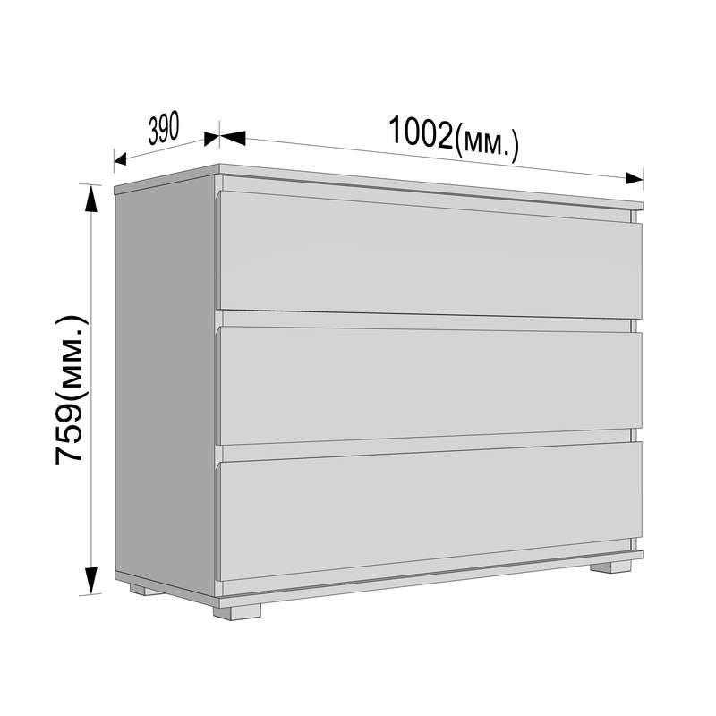 Комод на 3 шухляди без ручок Б-4.1 Кашемір - Білий Планки