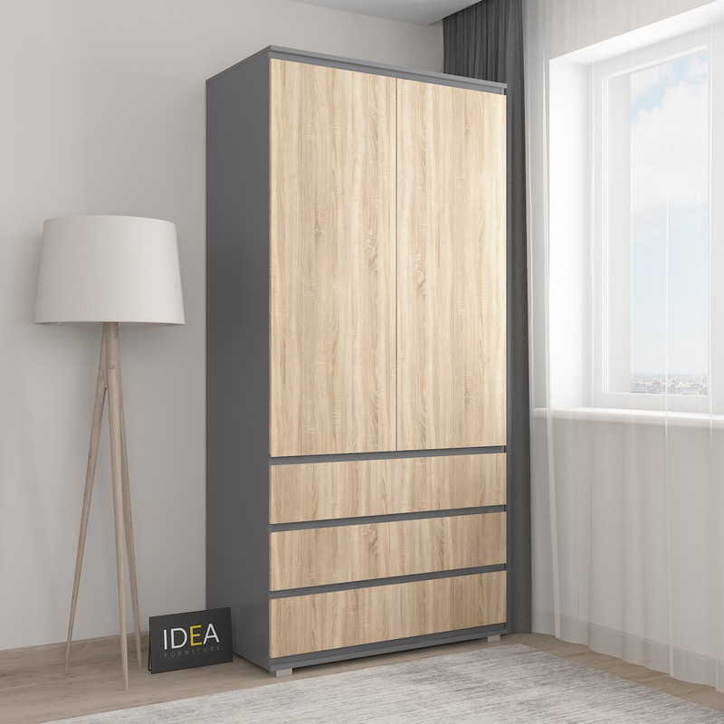 Шафа з полицями без ручок Б-1 Антрацит - Дуб сонома