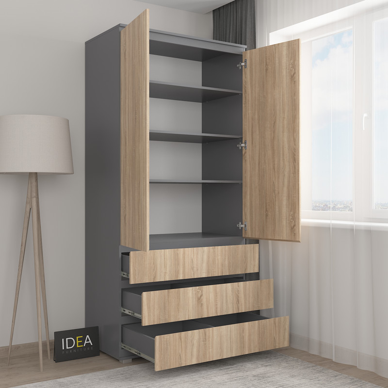 Шафа з полицями без ручок Б-1 Антрацит - Дуб сонома