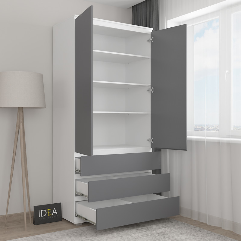 Шафа з полицями без ручок Б-1 Білий - Антрацит