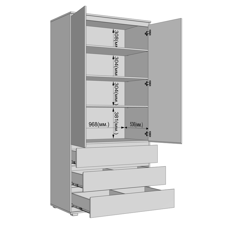 Шафа з полицями без ручок Б-1 Білий - Антрацит