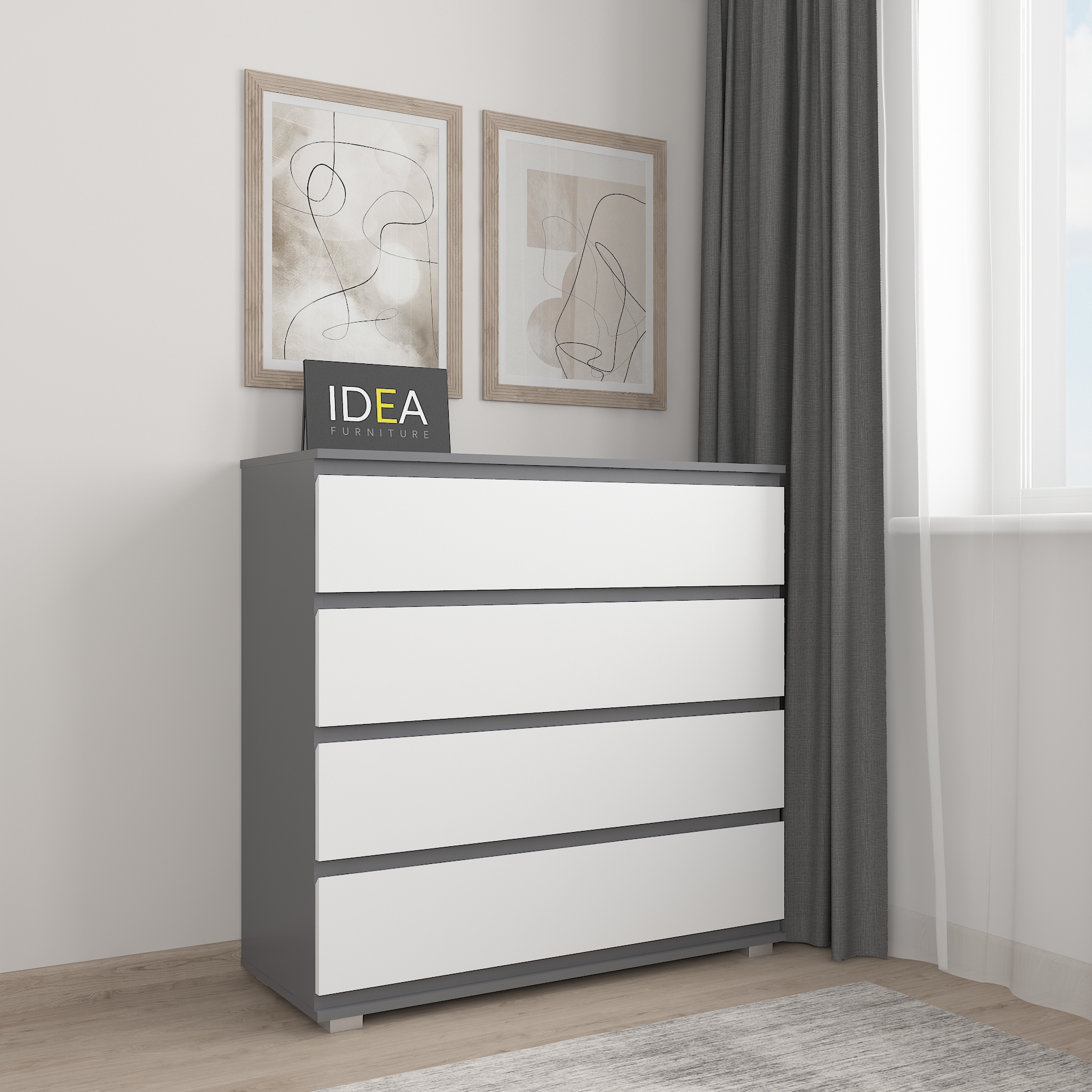 Комод на 4 шухляди без ручок Б-8 Антрацит - Білий