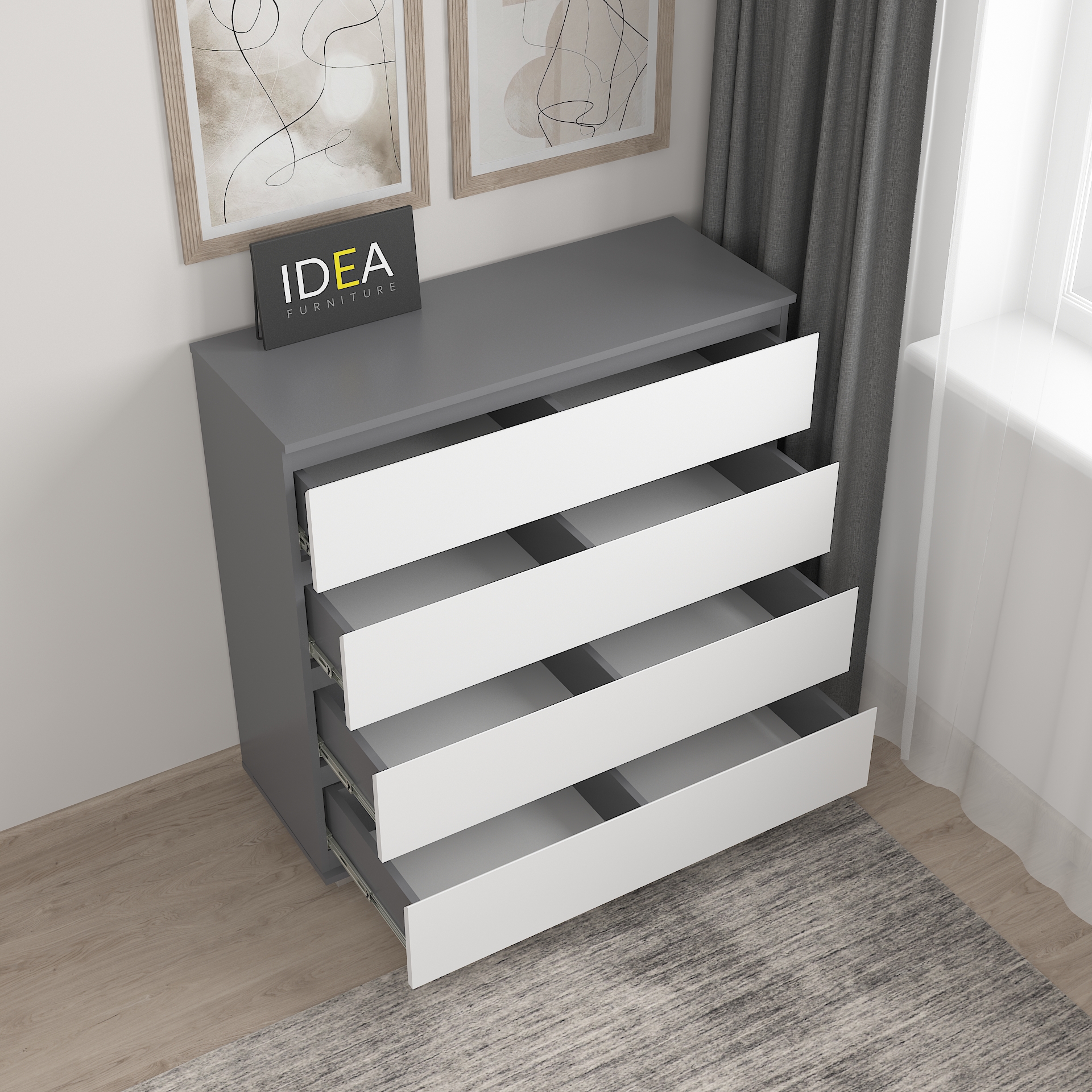 Комод на 4 шухляди без ручок Б-8 Антрацит - Білий