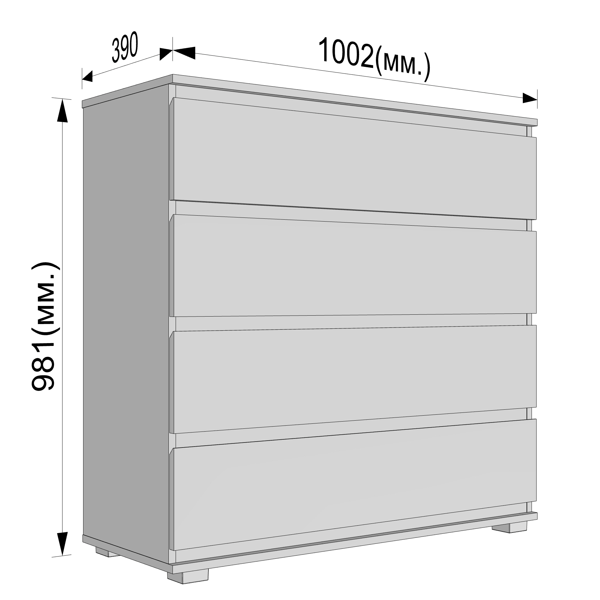 Комод на 4 шухляди без ручок Б-8 Антрацит - Білий