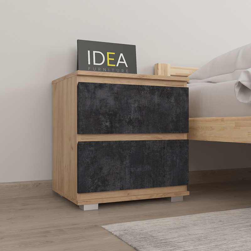 Приліжкова тумба на 2 ящика без ручок Б-7.1 Дуб Крафт - Вугільний Камінь
