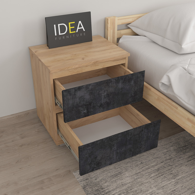 Приліжкова тумба на 2 ящика без ручок Б-7.1 Дуб Крафт - Вугільний Камінь