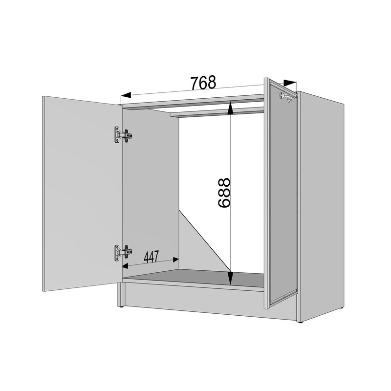 Тумба низ 800мм, мийка (без стільниці) К-55 білий-чорний