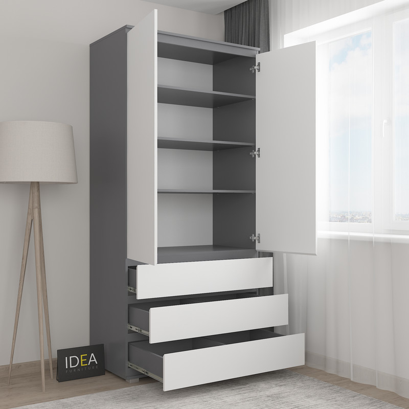 Шафа з полицями без ручок Б-1 Антрацит - Білий