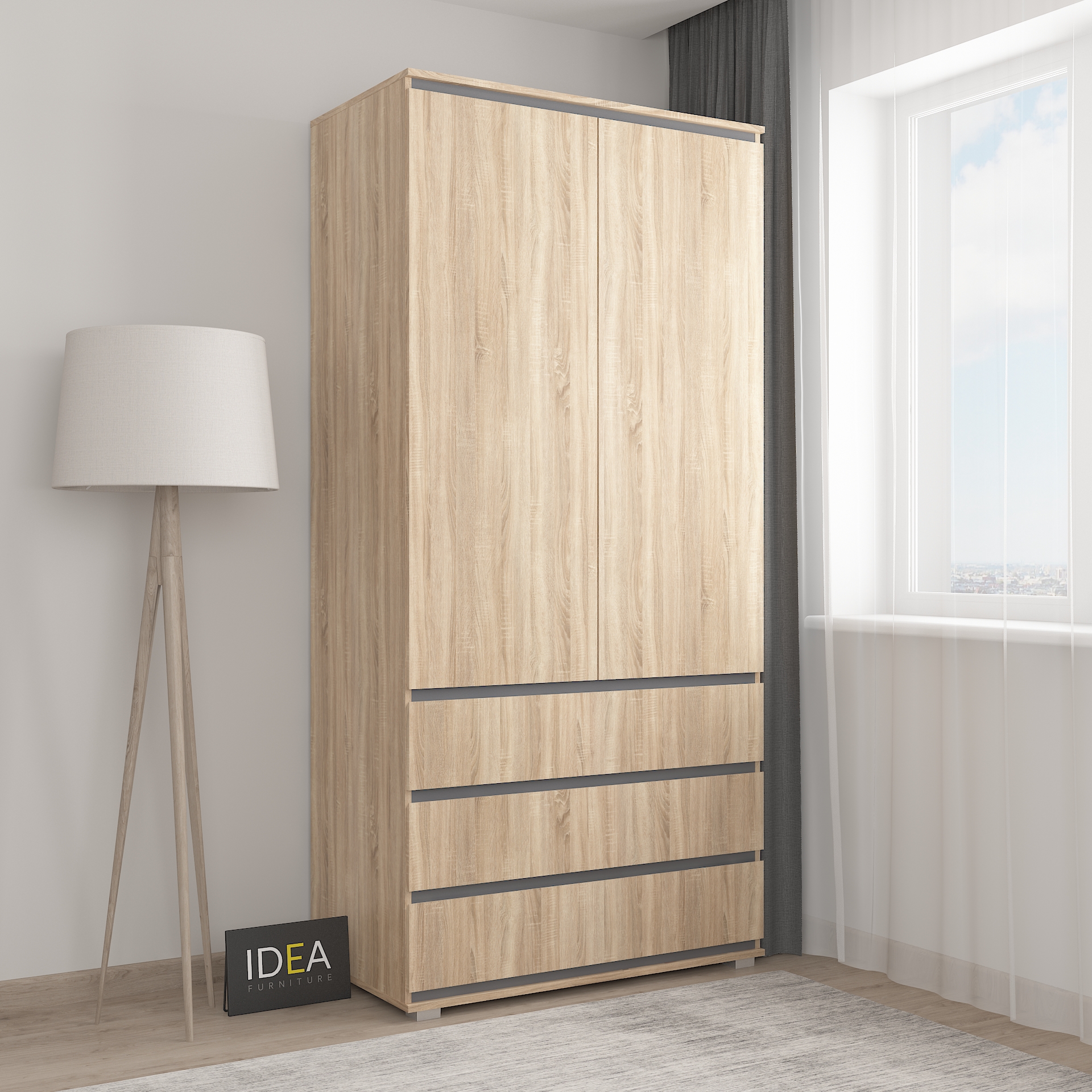 Шафа зі штангою без ручок Б-2 Дуб сонома - антрацит планки