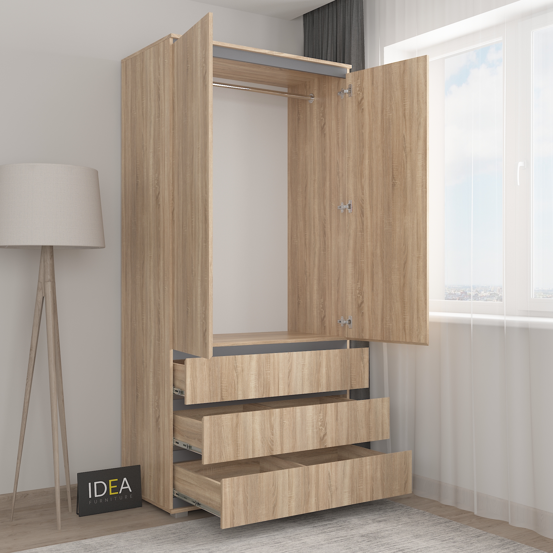 Шафа зі штангою без ручок Б-2 Дуб сонома - антрацит планки