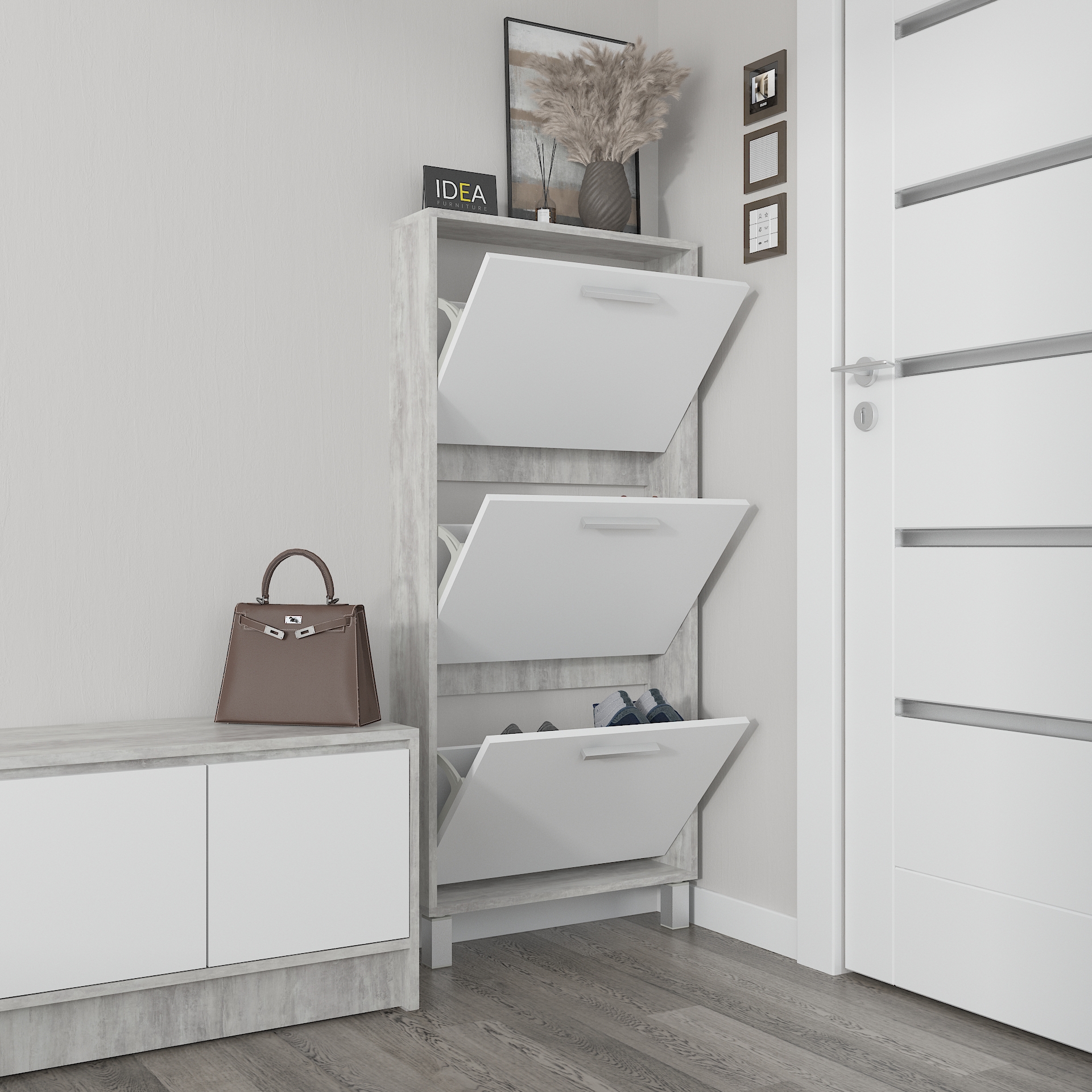 Взуттєва тумба А-160 бетон-білий