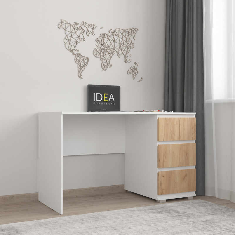 Стіл комп'ютерний на 3 ящики Б-5 Білий - Дуб крафт