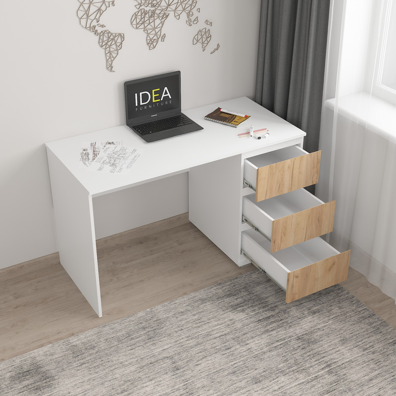 Стіл комп'ютерний на 3 ящики Б-5 Білий - Дуб крафт