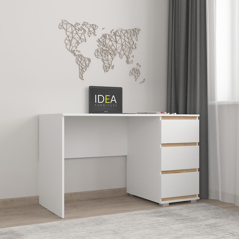 Стіл комп'ютерний на 3 ящики Б-5 білий - дуб крафт планки