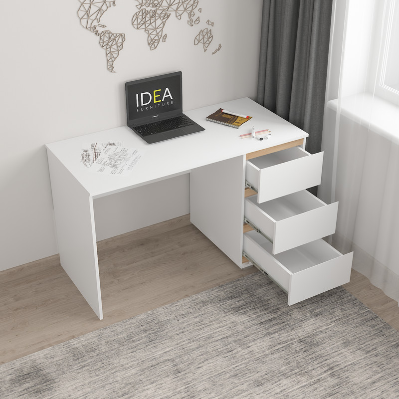 Стіл комп'ютерний на 3 ящики Б-5 білий - дуб крафт планки