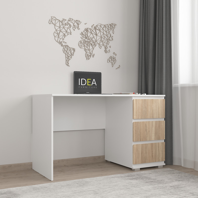 Стіл комп'ютерний на 3 ящики Б-5 білий - дуб сонома