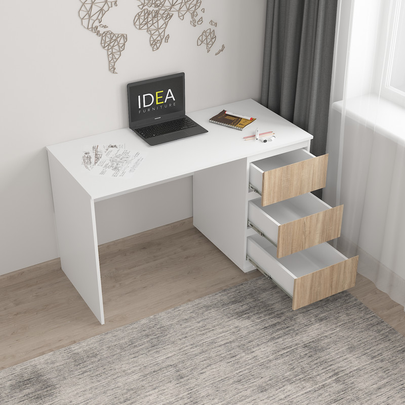 Стіл комп'ютерний на 3 ящики Б-5 білий - дуб сонома