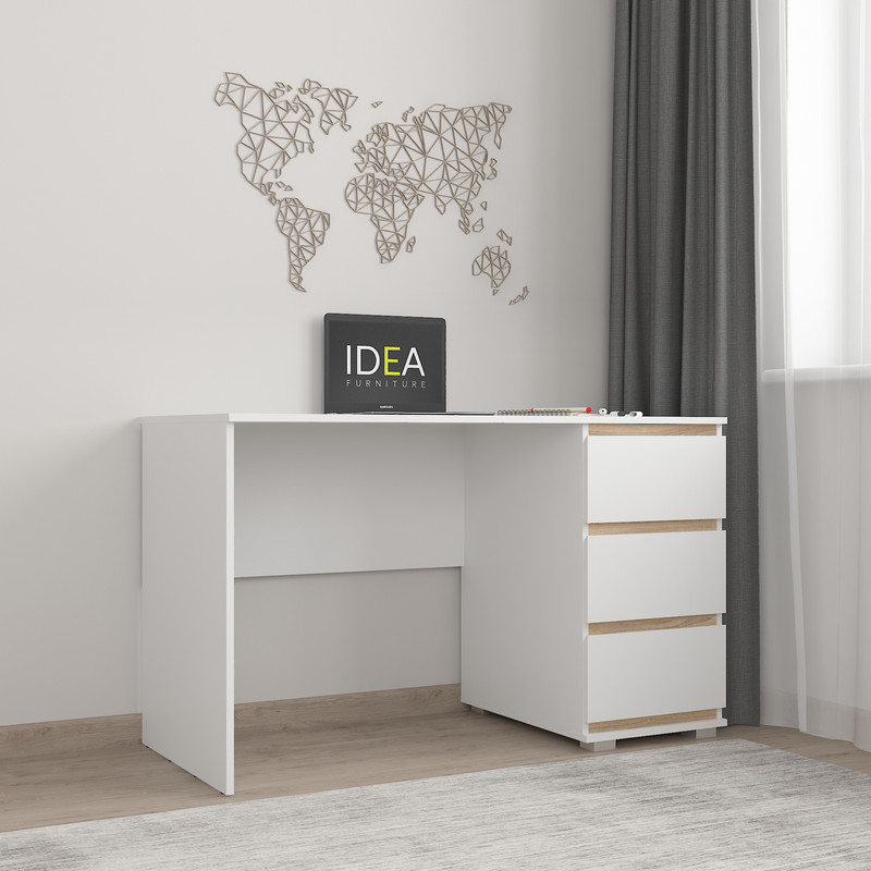 Стіл комп'ютерний на 3 ящики Б-5 білий - дуб сонома планки