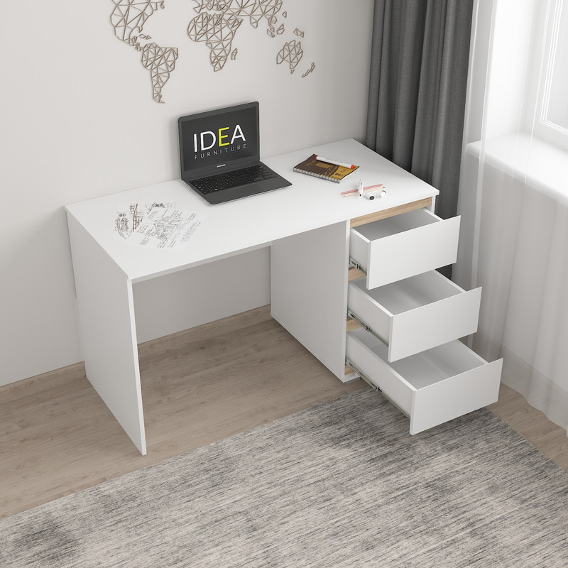 Стіл комп'ютерний на 3 ящики Б-5 білий - дуб сонома планки