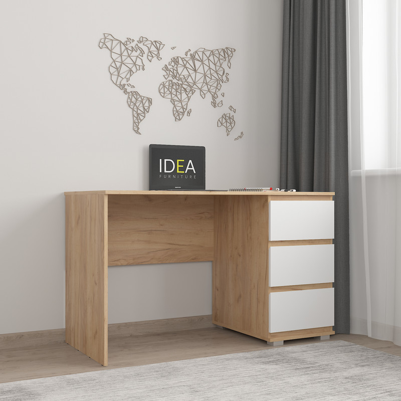 Стіл комп'ютерний на 3 ящики Б-5 Дуб крафт - Білий