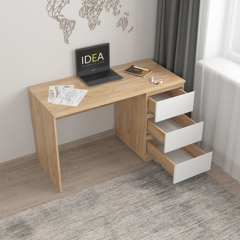 Стіл комп'ютерний на 3 ящики Б-5 Дуб крафт - Білий