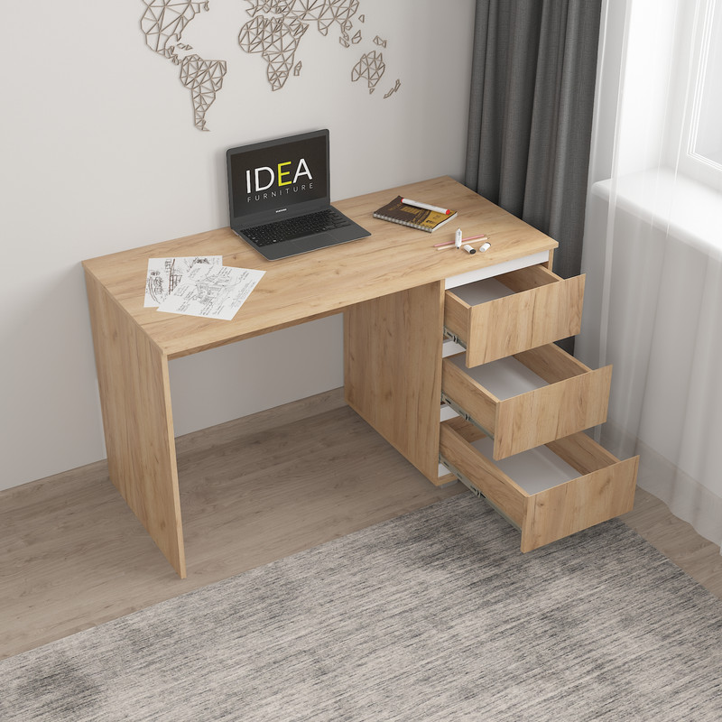 Стіл комп'ютерний на 3 ящики Б-5 дуб крафт - білі планки