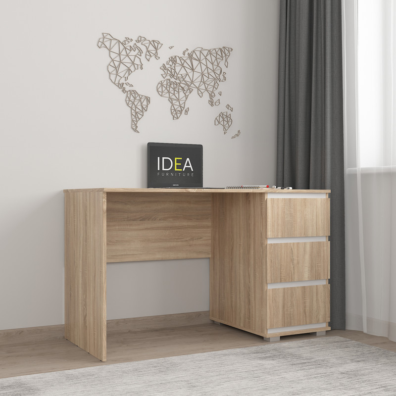 Стіл комп'ютерний на 3 ящики Б-5 дуб сонома - білі планки