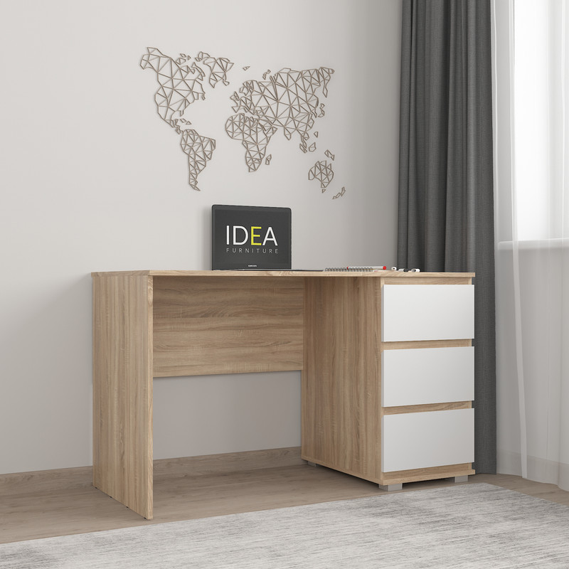 Стіл комп'ютерний на 3 ящики Б-5 дуб сонома - білий