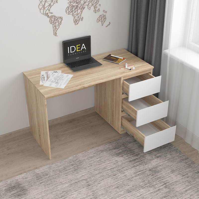 Стіл комп'ютерний на 3 ящики Б-5 дуб сонома - білий