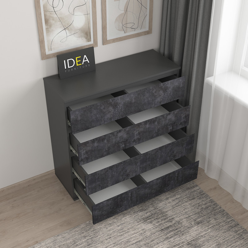 Комод на 4 шухляди без ручок Б-8.1 Антрацит - Вугільний Камінь