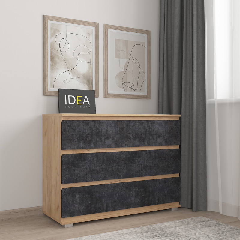 Комод на 3 шухляди без ручок Б-4.1 Дуб Крафт - Вугільний Камінь