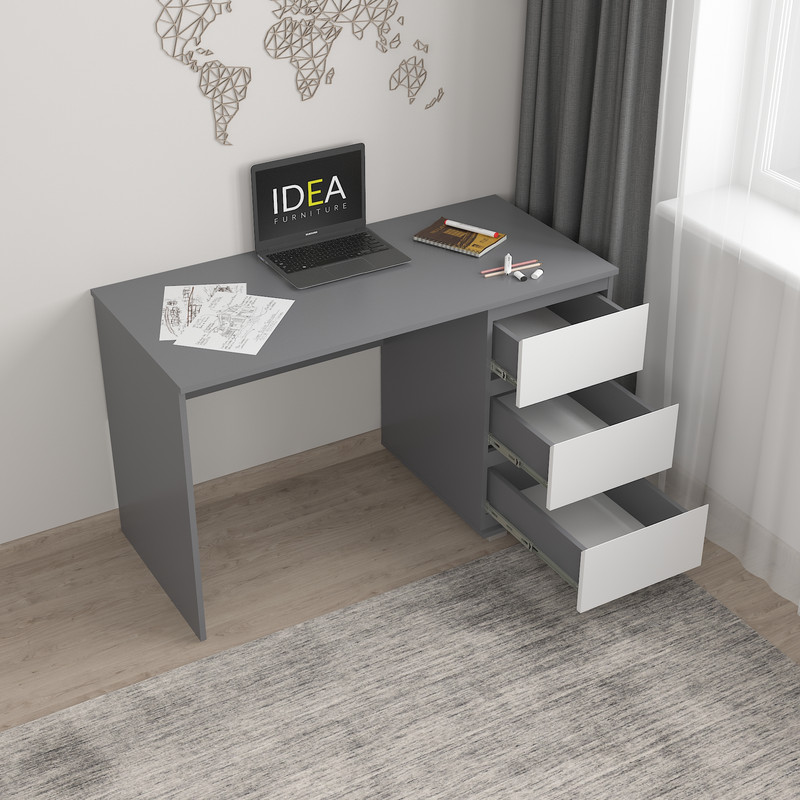 Стіл комп'ютерний на 3 ящики Б-5 Антрацит - Білий