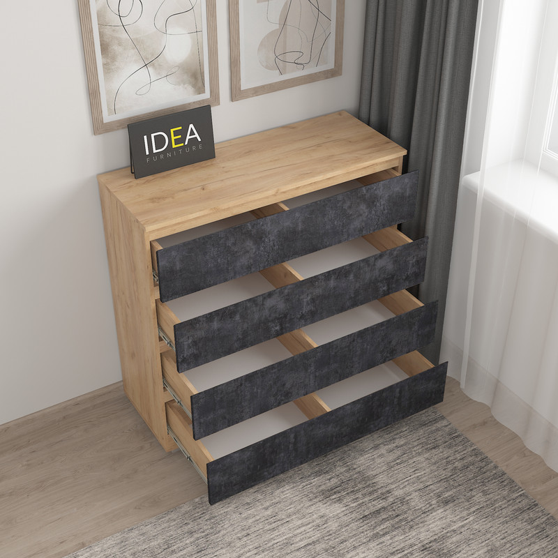 Комод на 4 шухляди без ручок Б-8.1 Дуб Крафт - Вугільний Камінь