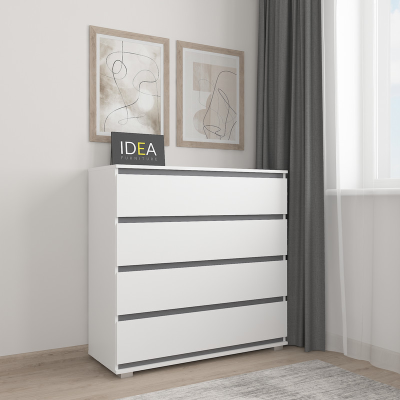 Комод на 4 шухляди без ручок Б-8 Білий - антрацит планки