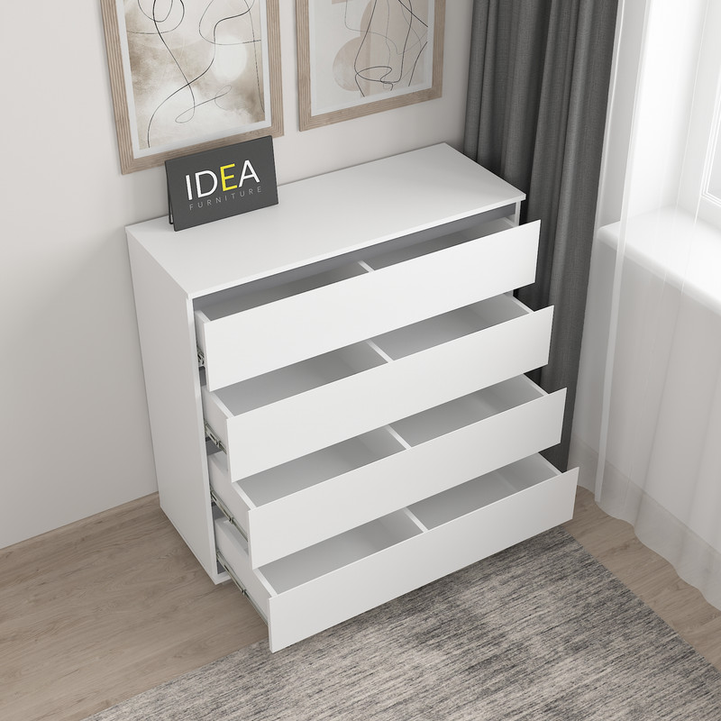 Комод на 4 шухляди без ручок Б-8 Білий - антрацит планки