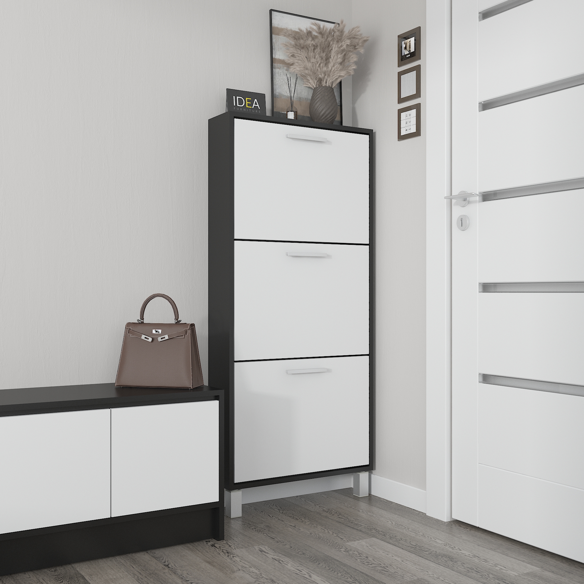 Взуттєва тумба А-160 чорний-білий