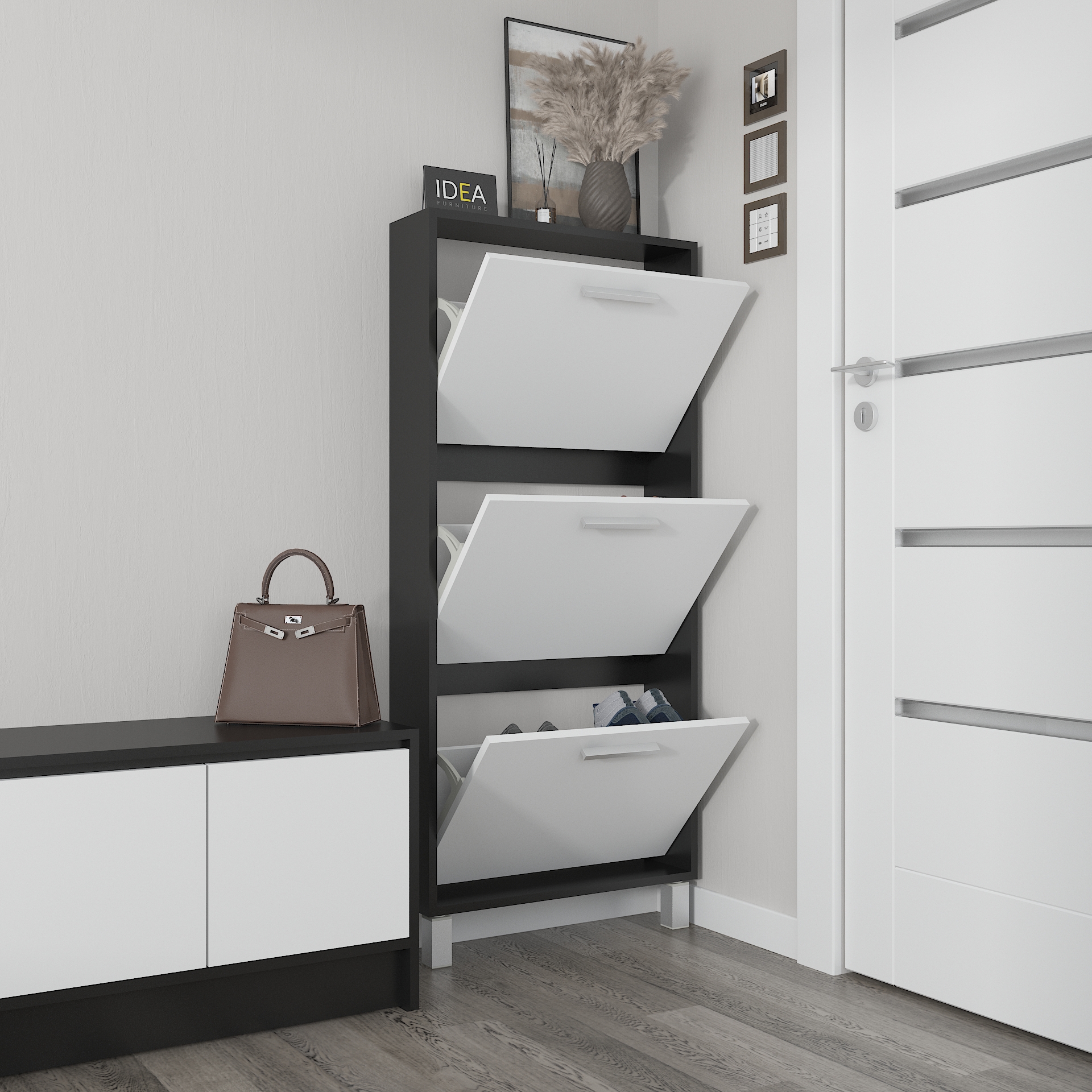 Взуттєва тумба А-160 чорний-білий